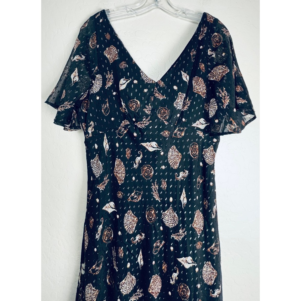 Ann Taylor Loft Black Metallic Seashell Seahorse Clip Dot Midi Dress Sz 12 2510 - Picture 4 of 8